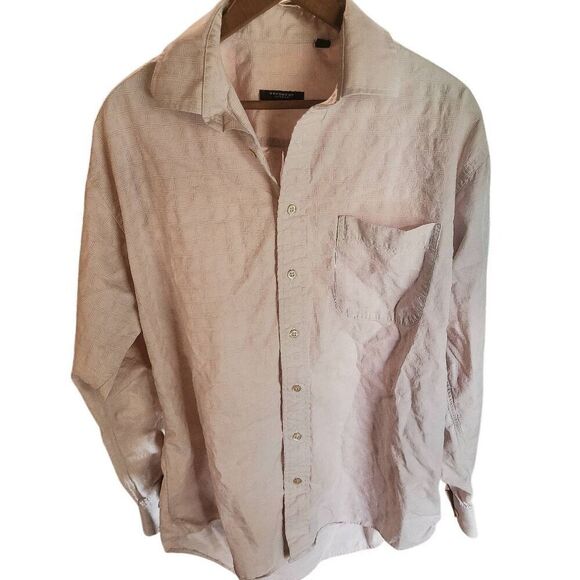 Vintage Burberry Shirt Men's Large Blush Pink Woven Cotton Long Sleeve Button - Picture 1 of 7